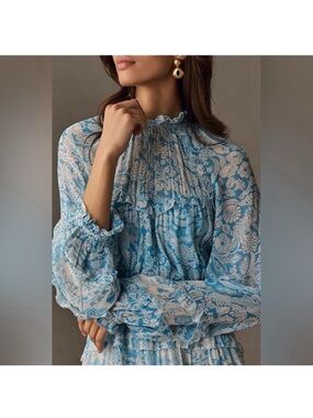 Anthropologie Blue and White Floral Women’s Dress